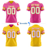 Custom Pink White-Yellow Reversible Double Side Authentic Football Jersey