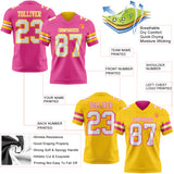 Custom Pink White-Yellow Reversible Double Side Authentic Football Jersey