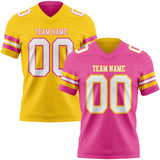 Custom Pink White-Yellow Reversible Double Side Authentic Football Jersey