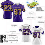 Custom Purple Old Gold White-Black Reversible Double Side Authentic Football Jersey