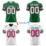Custom Kelly Green White-Pink Reversible Double Side Authentic Football Jersey