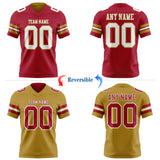 Custom Cardinal White-Old Gold Reversible Double Side Authentic Football Jersey
