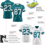 Custom Teal-White Reversible Double Side Authentic Football Jersey