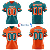Custom Teal Orange-White Reversible Double Side Authentic Football Jersey
