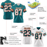 Custom Teal White-Orange Reversible Double Side Authentic Football Jersey