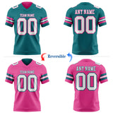 Custom Teal White-Pink Reversible Double Side Authentic Football Jersey