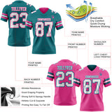 Custom Teal White-Pink Reversible Double Side Authentic Football Jersey