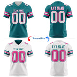 Custom Teal White-Pink Reversible Double Side Authentic Football Jersey