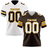 Custom Brown White-Gold Reversible Double Side Authentic Football Jersey