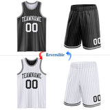 Custom Black White Pinstripe Reversible Double Side Sublimation Basketball Set Jersey