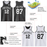 Custom Black White Pinstripe Reversible Double Side Sublimation Basketball Set Jersey