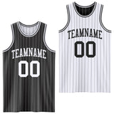 Custom Black White Pinstripe Reversible Double Side Sublimation Basketball Set Jersey
