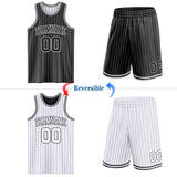 Custom Black White Pinstripe Reversible Double Side Sublimation Basketball Set Jersey