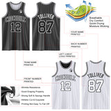Custom Black White Pinstripe Reversible Double Side Sublimation Basketball Set Jersey