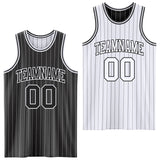 Custom Black White Pinstripe Reversible Double Side Sublimation Basketball Set Jersey