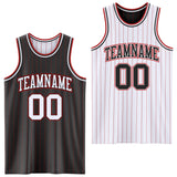 Custom Black Red Pinstripe-White Reversible Double Side Sublimation Basketball Set Jersey
