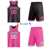 Custom Black Pink Pinstripe-White Reversible Double Side Sublimation Basketball Set Jersey