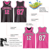 Custom Black Pink Pinstripe-White Reversible Double Side Sublimation Basketball Set Jersey