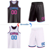 Custom Black Pink Pinstripe-Sky Blue Reversible Double Side Sublimation Basketball Set Jersey