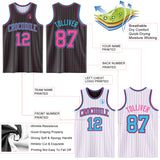 Custom Black Pink Pinstripe-Sky Blue Reversible Double Side Sublimation Basketball Set Jersey