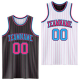 Custom Black Pink Pinstripe-Sky Blue Reversible Double Side Sublimation Basketball Set Jersey