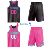 Custom Black Pink Pinstripe-Sky Blue Reversible Double Side Sublimation Basketball Set Jersey
