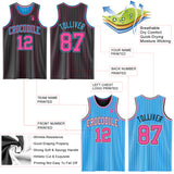 Custom Black Pink Pinstripe-Sky Blue Reversible Double Side Sublimation Basketball Set Jersey
