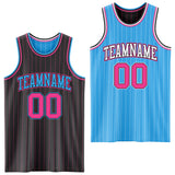 Custom Black Pink Pinstripe-Sky Blue Reversible Double Side Sublimation Basketball Set Jersey