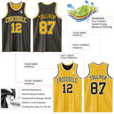 Custom Black Gold Pinstripe-White Reversible Double Side Sublimation Basketball Set Jersey