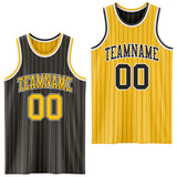 Custom Black Gold Pinstripe-White Reversible Double Side Sublimation Basketball Set Jersey