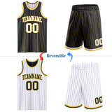 Custom Black Gold Pinstripe-White Reversible Double Side Sublimation Basketball Set Jersey