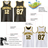 Custom Black Gold Pinstripe-White Reversible Double Side Sublimation Basketball Set Jersey