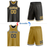 Custom Black Old Gold Pinstripe-White Reversible Double Side Sublimation Basketball Set Jersey