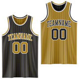 Custom Black Old Gold Pinstripe-White Reversible Double Side Sublimation Basketball Set Jersey