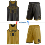 Custom Black Old Gold Pinstripe Reversible Double Side Sublimation Basketball Set Jersey