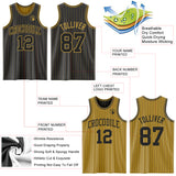 Custom Black Old Gold Pinstripe Reversible Double Side Sublimation Basketball Set Jersey