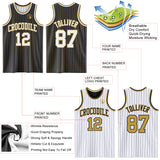 Custom Black Old Gold Pinstripe-White Reversible Double Side Sublimation Basketball Set Jersey