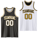 Custom Black Old Gold Pinstripe-White Reversible Double Side Sublimation Basketball Set Jersey