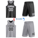Custom Black Gray Pinstripe-White Reversible Double Side Sublimation Basketball Set Jersey