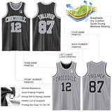 Custom Black Gray Pinstripe-White Reversible Double Side Sublimation Basketball Set Jersey