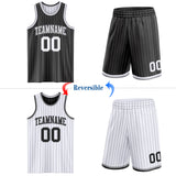 Custom Black Gray Pinstripe-White Reversible Double Side Sublimation Basketball Set Jersey