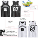 Custom Black Gray Pinstripe-White Reversible Double Side Sublimation Basketball Set Jersey