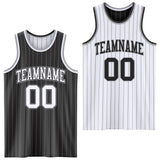 Custom Black Gray Pinstripe-White Reversible Double Side Sublimation Basketball Set Jersey