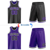 Custom Black White Pinstripe-Purple Reversible Double Side Sublimation Basketball Set Jersey