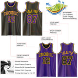 Custom Black Gold Pinstripe-Purple Reversible Double Side Sublimation Basketball Set Jersey