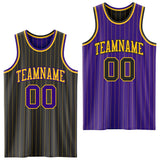 Custom Black Gold Pinstripe-Purple Reversible Double Side Sublimation Basketball Set Jersey