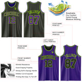 Custom Black Neon Green Pinstripe-Purple Reversible Double Side Sublimation Basketball Set Jersey