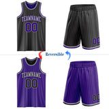 Custom Black Gray Pinstripe-Purple Reversible Double Side Sublimation Basketball Set Jersey
