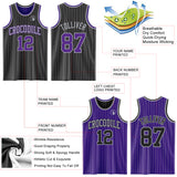 Custom Black Gray Pinstripe-Purple Reversible Double Side Sublimation Basketball Set Jersey