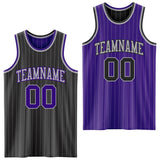 Custom Black Gray Pinstripe-Purple Reversible Double Side Sublimation Basketball Set Jersey